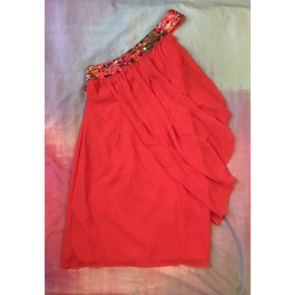 Vintage Y2K One Shoulder Draped Silk Grecian Dress Sequins Mini Sz 2 Bubble - Picture 2 of 7